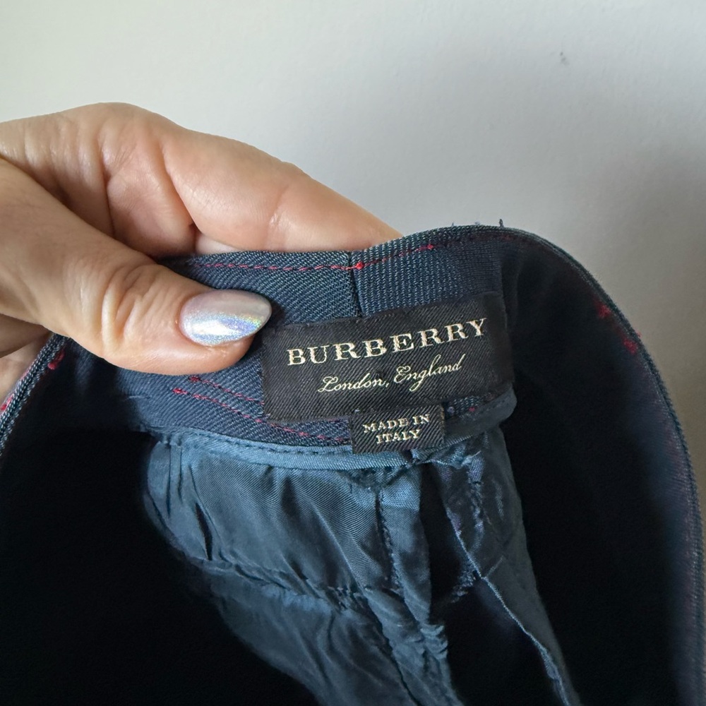 Burberry Navy Red Contrast Stitch Flared Mid Rise Trousers 4 - Picture 6 of 7